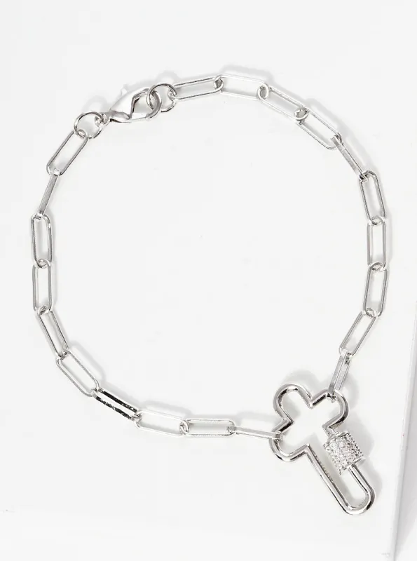 SILVER CROSS BRACELET CLEAR CZ STONES ( 1729 RCR ) sold by Oh My Jewelry