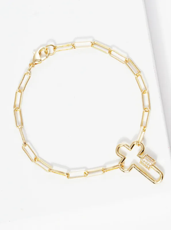 GOLD DIPPED CROSS BRACELET CLEAR CZ STONES ( 1729 GCR ) sold by Oh My Jewelry
