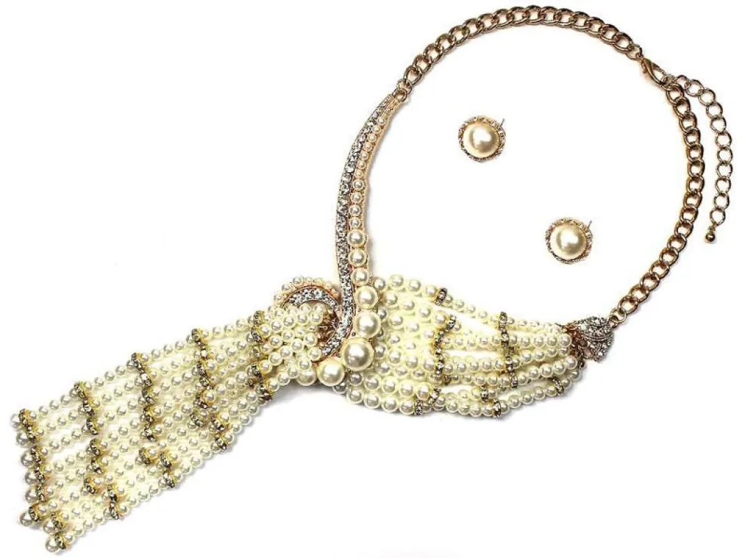 GOLD CREAM PEARL NECKLACE SET ( 7800 GDCRP ) sold by Oh My Jewelry