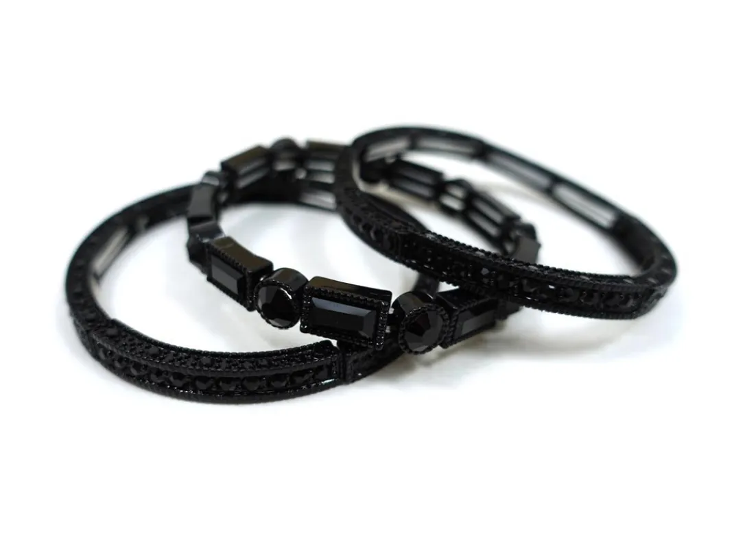 Black Stretch Bracelets 3PC Stones ( 5605 BKJET ) sold by Oh My Jewelry