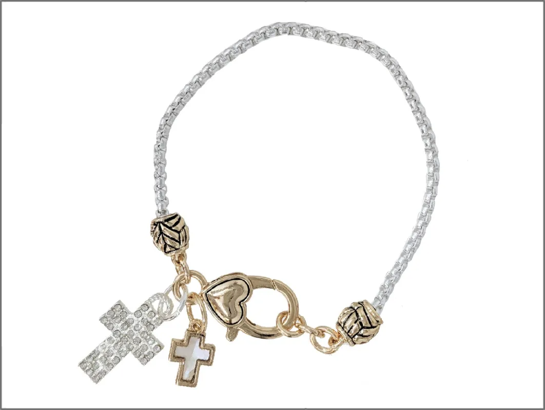 SILVER GOLD CROSS BRACELET ( 03573 TT ) sold by Oh My Jewelry