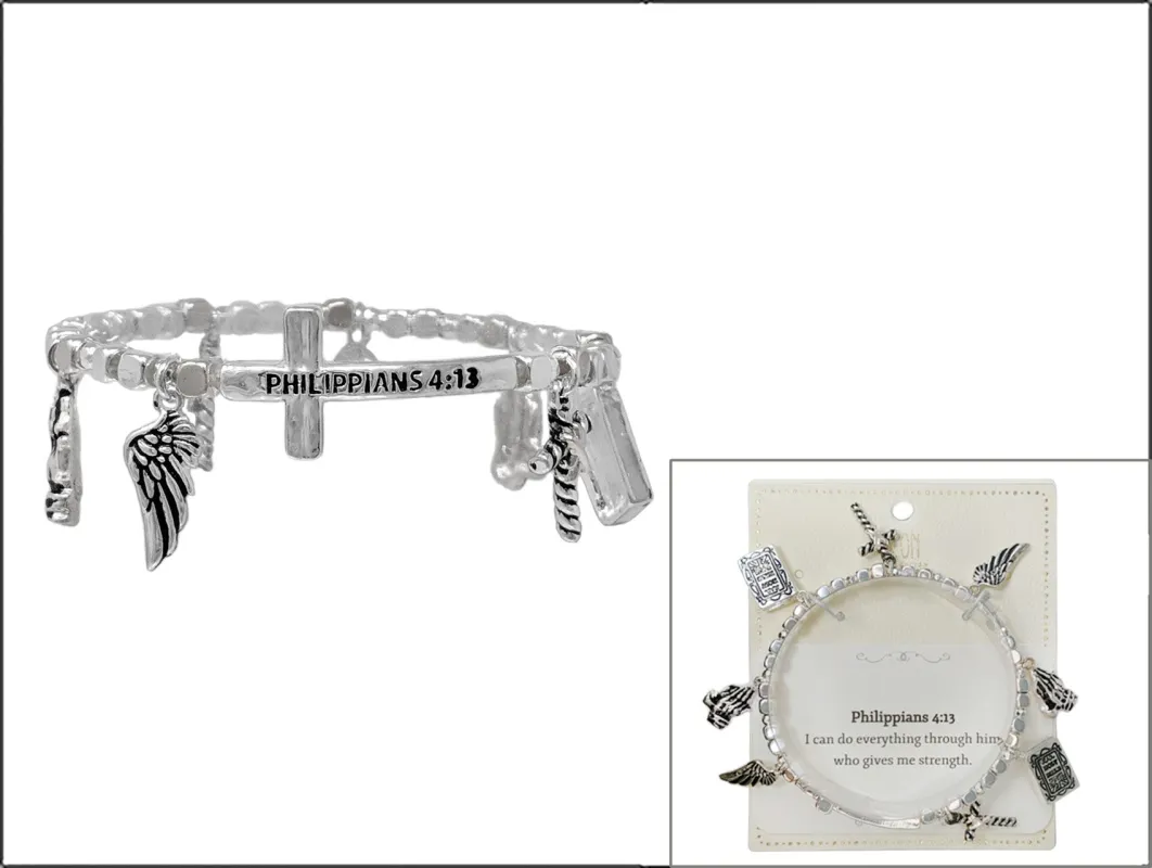 SILVER STRETCH BRACELET CHARMS CROSS PHILIPPIANS ( 03111 AS ) sold by Oh My Jewelry