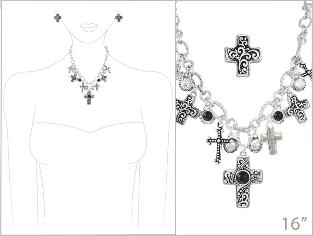 SILVER BLACK FILIGREE CROSS NECKLACE ( 7705 ASBK ) sold by Oh My Jewelry