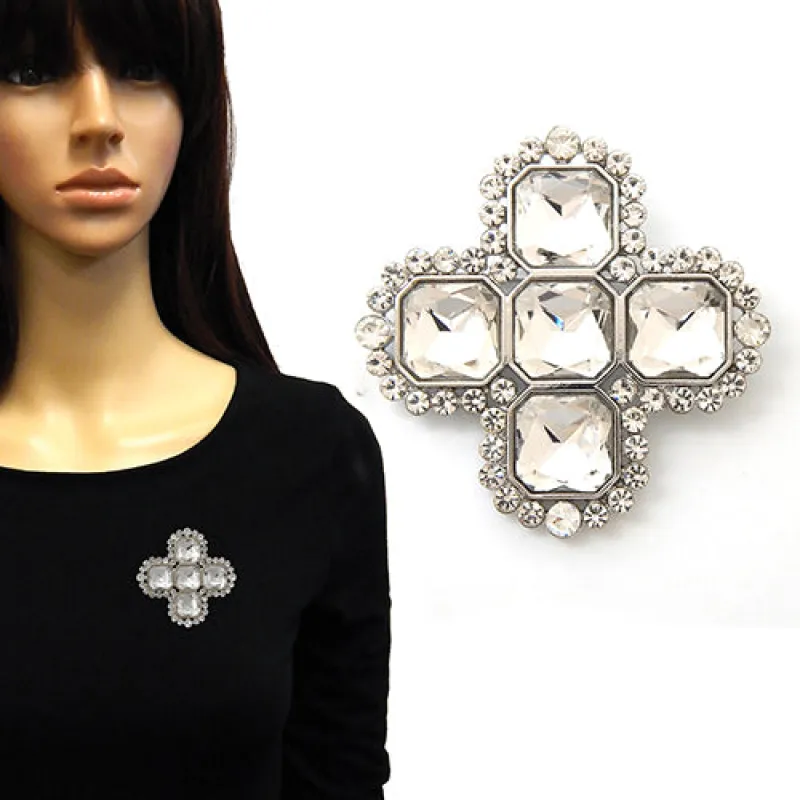 SILVER CLEAR BROOCH ( 2160 RDCLR ) sold by Oh My Jewelry