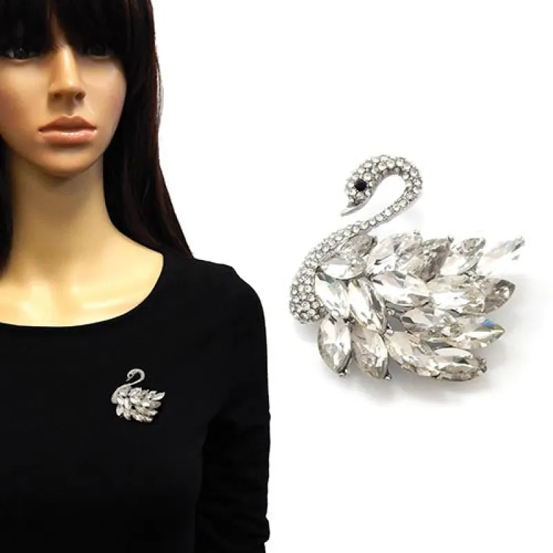 SWAN BROOCH CLEAR STONES ( 4002 RDCLR ) made by Oh My Jewelry