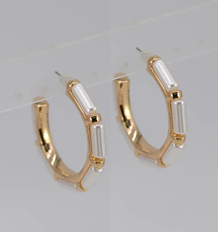 GOLD HOOP PEARL PIECE EARRINGS ( 6231 GLCRM ) sold by Oh My Jewelry