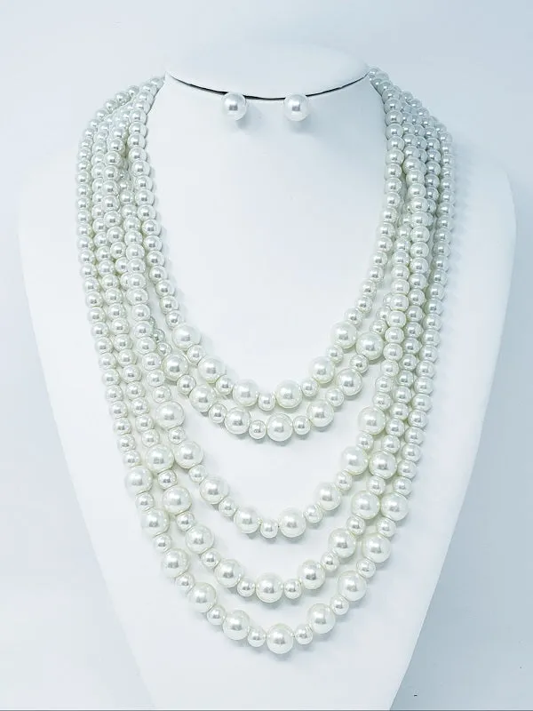 SILVER WHITE PEARL NECKLACE SET ( 11278 RWH ) sold by Oh My Jewelry