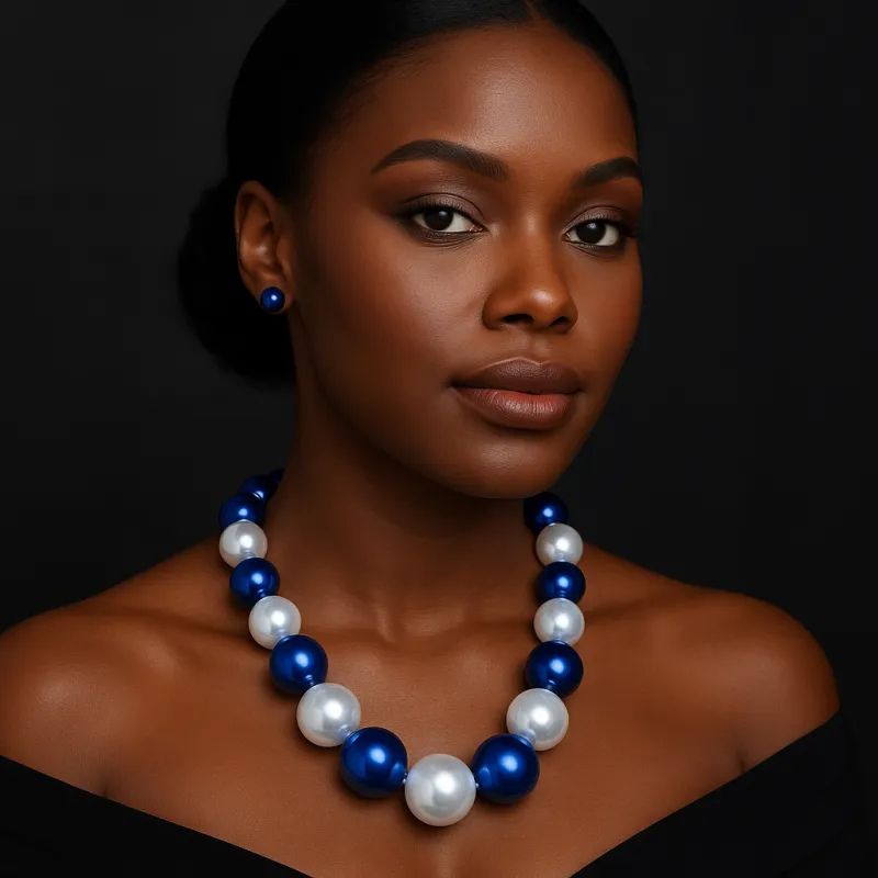 BLUE WHITE PEARL NECKLACE SET ( 10292 BLWH ) sold by Oh My Jewelry