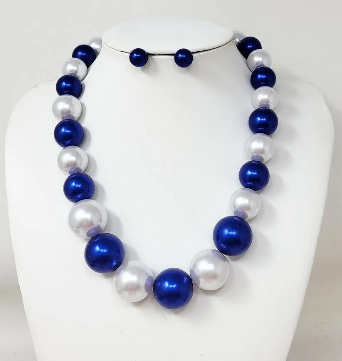 BLUE WHITE PEARL NECKLACE SET ( 10292 BLWH ) sold by Oh My Jewelry product image thumbnail 2