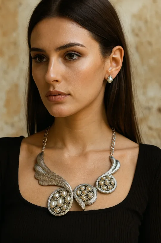 SILVER NECKLACE SET PEARLS ( 0846 RHGRAYMT ) sold by Oh My Jewelry