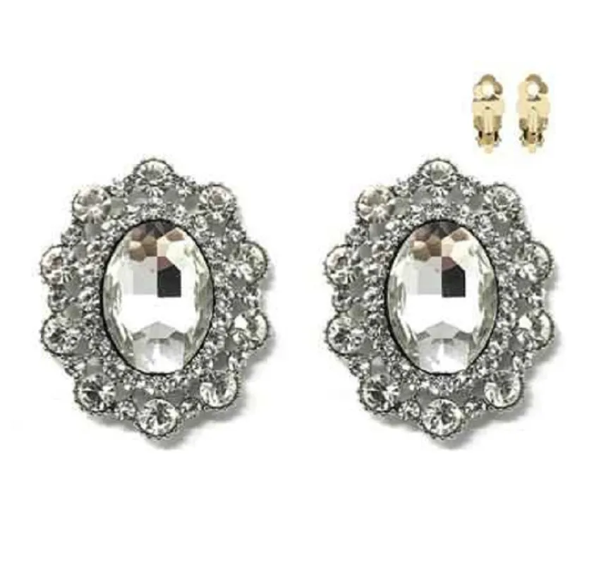 SILVER CLIP ON EARRINGS CLEAR STONES ( 193 RCL ) sold by Oh My Jewelry