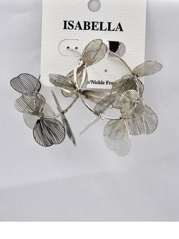 SILVER HOOP LEAF EARRINGS ( 253166 S ) sold by Oh My Jewelry