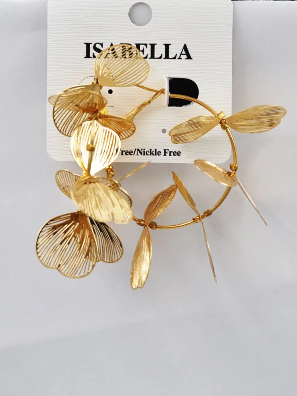 GOLD HOOP LEAF EARRINGS ( 253166 G ) sold by Oh My Jewelry