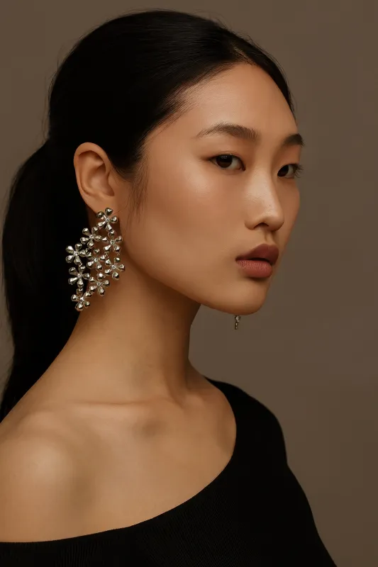 SILVER METAL GEOMETRIC PATTERN SHAPE EARRINGS ( 253147 S ) sold by Oh My Jewelry