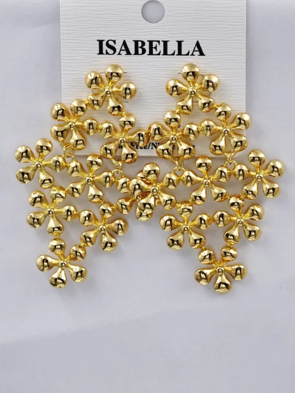 GOLD METAL GEOMETRIC PATTERN SHAPE EARRINGS ( 253147 G ) made by Oh My Jewelry