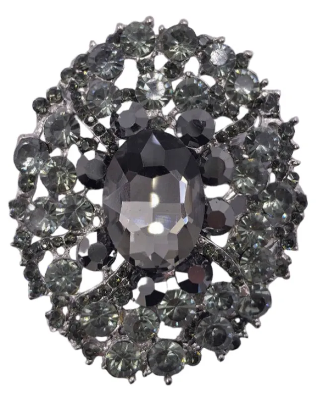 OVAL SHAPE BROOCH SILVER BLACK ( 0054 3J ) made by Oh My Jewelry