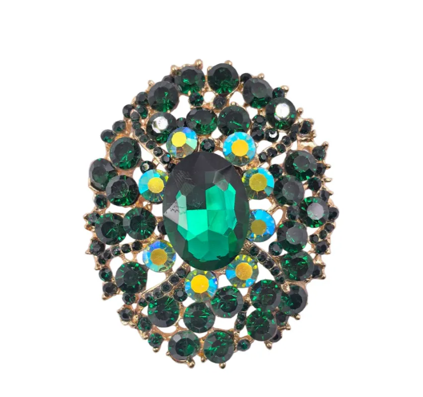 OVAL SHAPE BROOCH GOLD GREEN ( 0054 2G ) sold by Oh My Jewelry