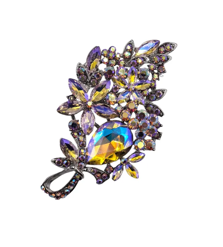 SILVER PINK AB FLORAL BROOCH ( 0047 3PKX ) sold by Oh My Jewelry