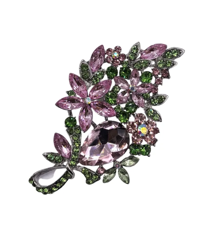 SILVER PINK GREEN FLORAL BROOCH ( 0047 3PG ) sold by Oh My Jewelry