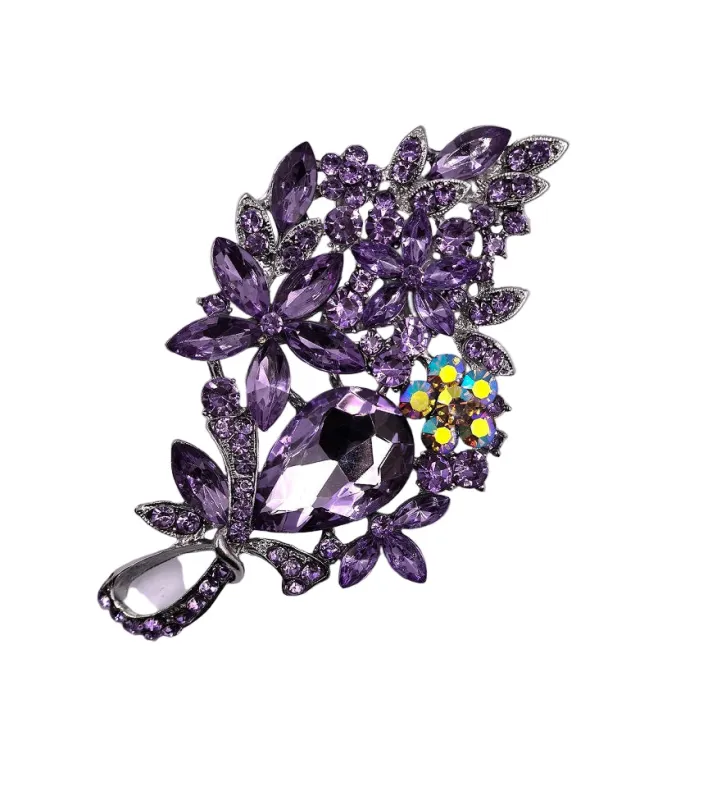 SILVER LIGHT PURPLE FLORAL BROOCH ( 0047 3LPU ) sold by Oh My Jewelry