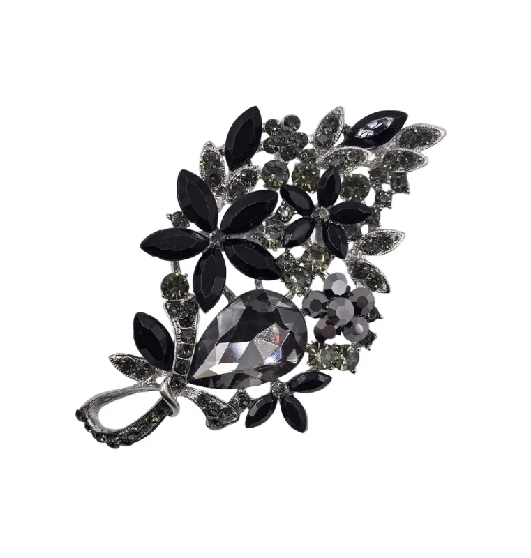 SILVER BLACK FLORAL BROOCH ( 0047 3J ) sold by Oh My Jewelry