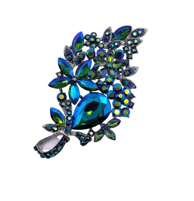 SILVER BLUE AB FLORAL BROOCH ( 0047 3BLX ) sold by Oh My Jewelry