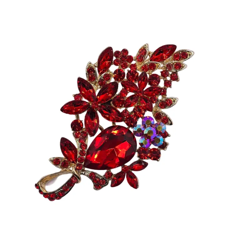 GOLD RED FLORAL BROOCH ( 0047 2R ) sold by Oh My Jewelry