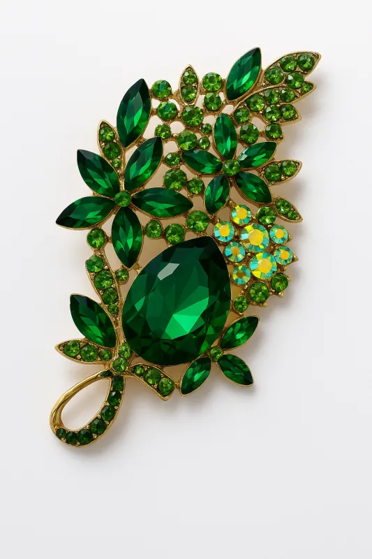 GOLD GREEN FLORAL BROOCH ( 0047 2G ) sold by Oh My Jewelry