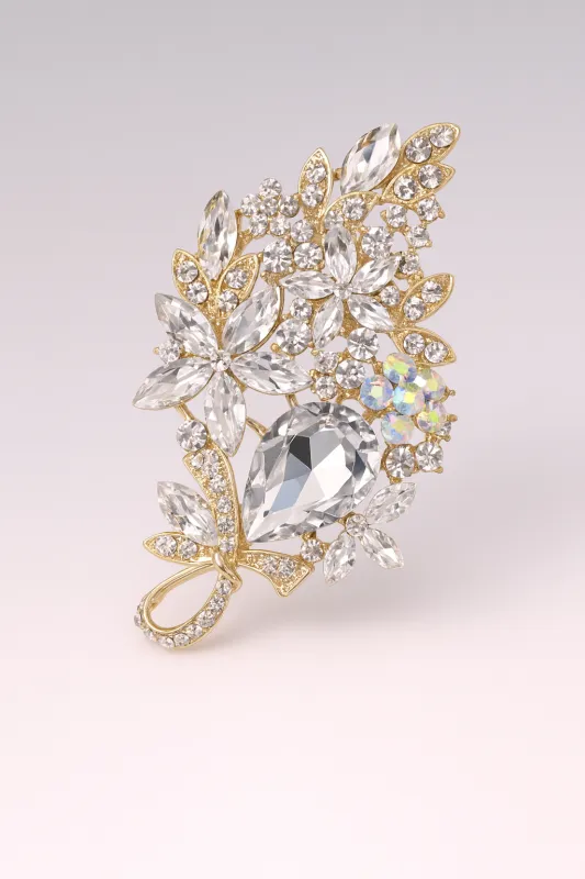 GOLD CLEAR FLORAL BROOCH ( 0047 2C ) made by Oh My Jewelry
