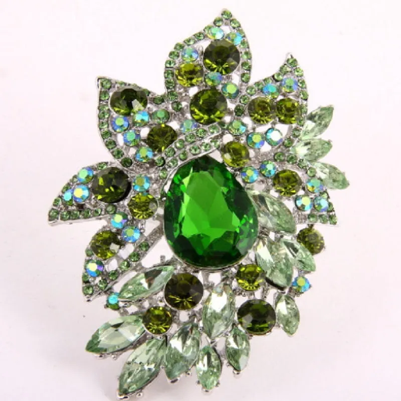 3.75" Emerald Green Rhinestone Brooch in Silver Setting ( 06410 EM ) sold by Oh My Jewelry