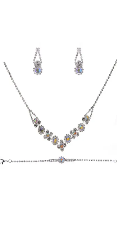 SILVER NECKLACE SET BRACELET CLEAR STONES ( 22268 CLABSV ) sold by Oh My Jewelry