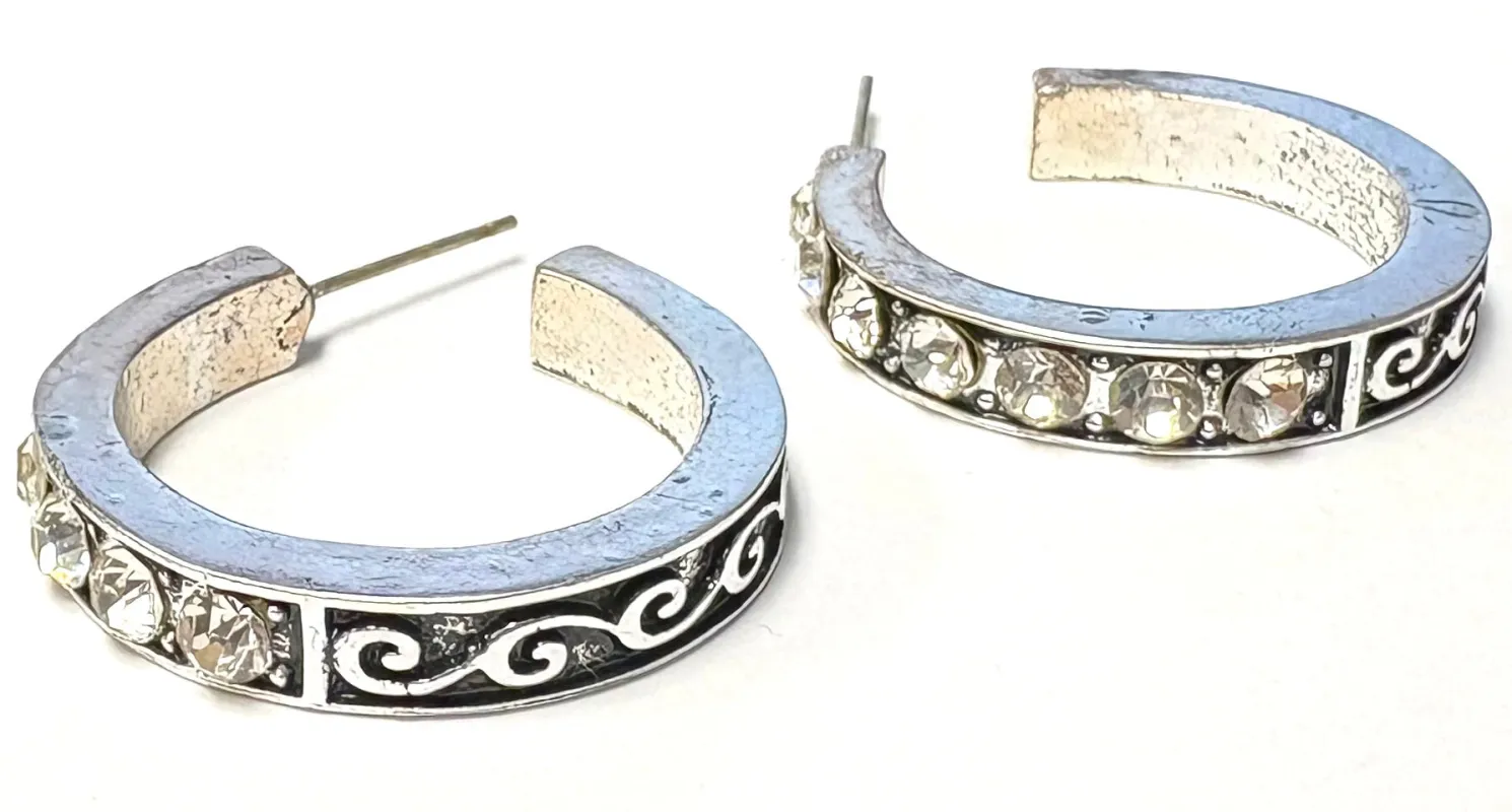 SILVER HOOP EARRINGS CLEAR STONES ( 12682 S ) sold by Oh My Jewelry