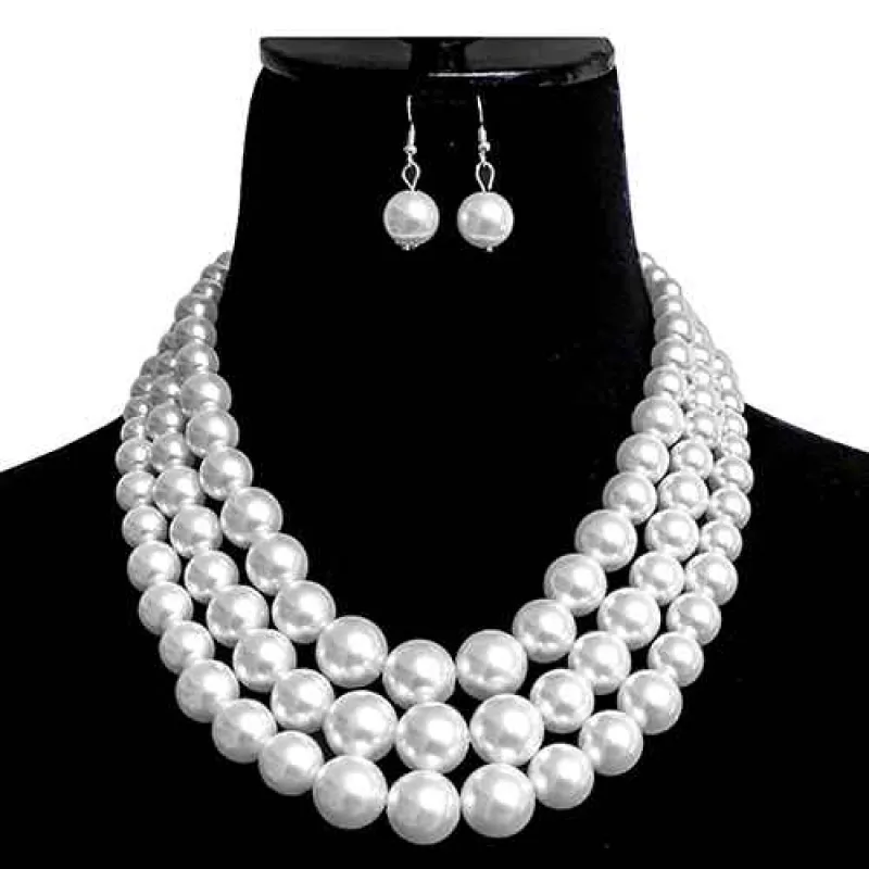SILVER WHITE NECKLACE SET ( 2057 RDWHT ) sold by Oh My Jewelry