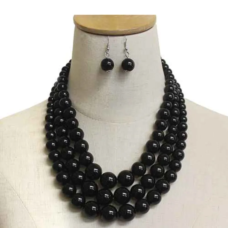 SILVER BLACK NECKLACE SET ( 2057 RDBLK ) sold by Oh My Jewelry
