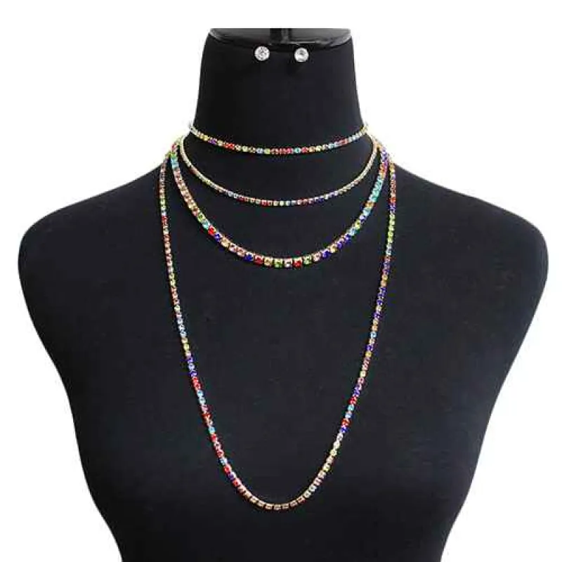 GOLD NECKLACE SET MULTICOLOR STONES ( 2080 GDMLT ) sold by Oh My Jewelry