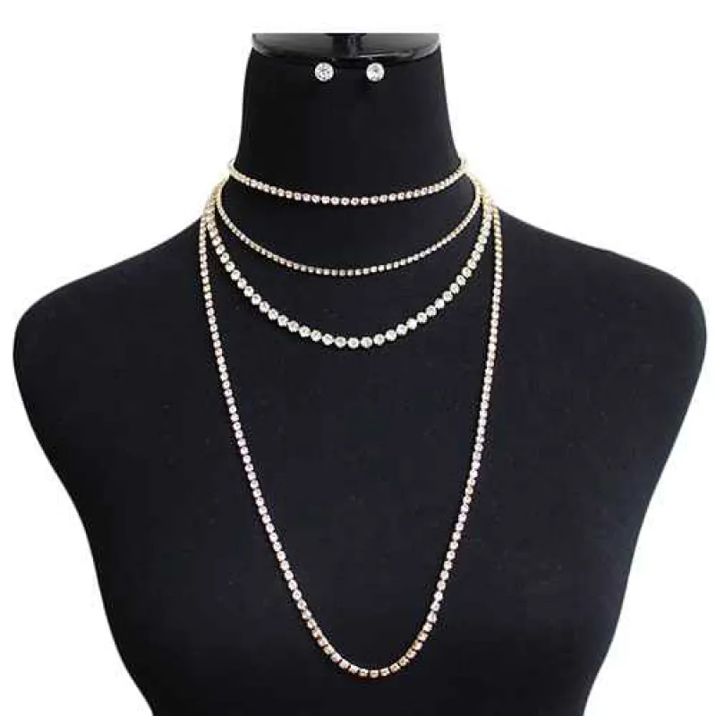 GOLD NECKLACE SET CLEAR STONES ( 2080 GDCLR ) sold by Oh My Jewelry