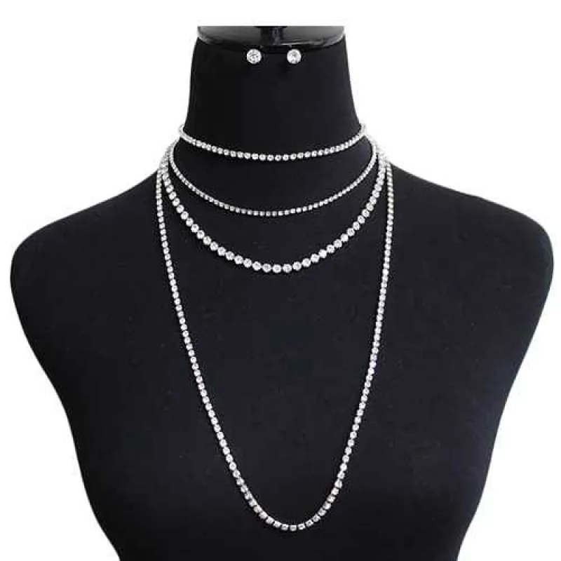 SILVER NECKLACE SET CLEAR STONES ( 2080 RDCLR ) made by Oh My Jewelry