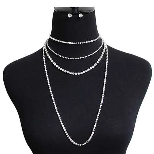 SILVER NECKLACE SET CLEAR STONES ( 2080 RDCLR ) sold by Oh My Jewelry