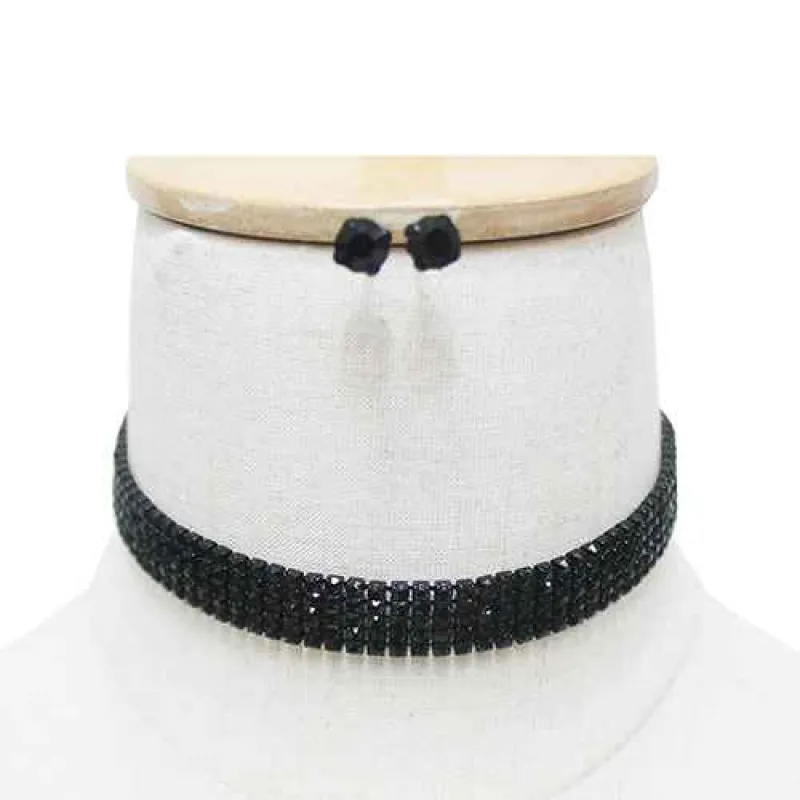 BLACK CHOKER NECKLACE SET BLACK STONES ( 9006 BKJET ) sold by Oh My Jewelry