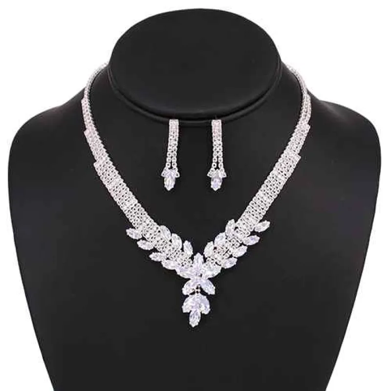 SILVER NECKLACE SET CZ STONES ( 8220 RDCLR ) sold by Oh My Jewelry