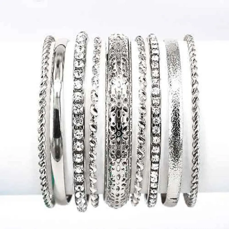 9 PIECE SILVER BANGLE SET ( 8005 RDCLR ) sold by Oh My Jewelry