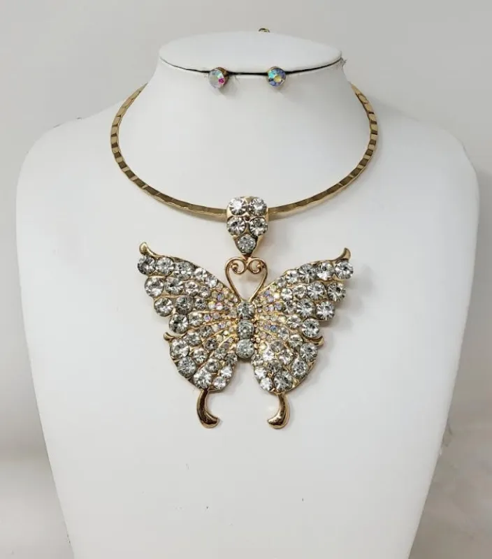 GOLD BUTTERFLY CHOKER NECKLACE SET ( 11198 G ) sold by Oh My Jewelry