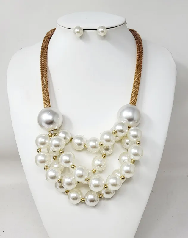GOLD CREAM PEARL NECKLACE ( 11174 GCR ) sold by Oh My Jewelry