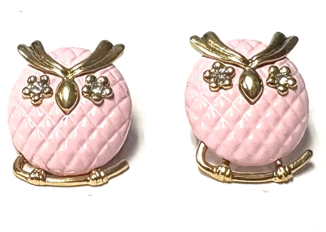1" PINK and Gold Owl Stud Earrings ( 4043 GPCOR ) made by Cyrus