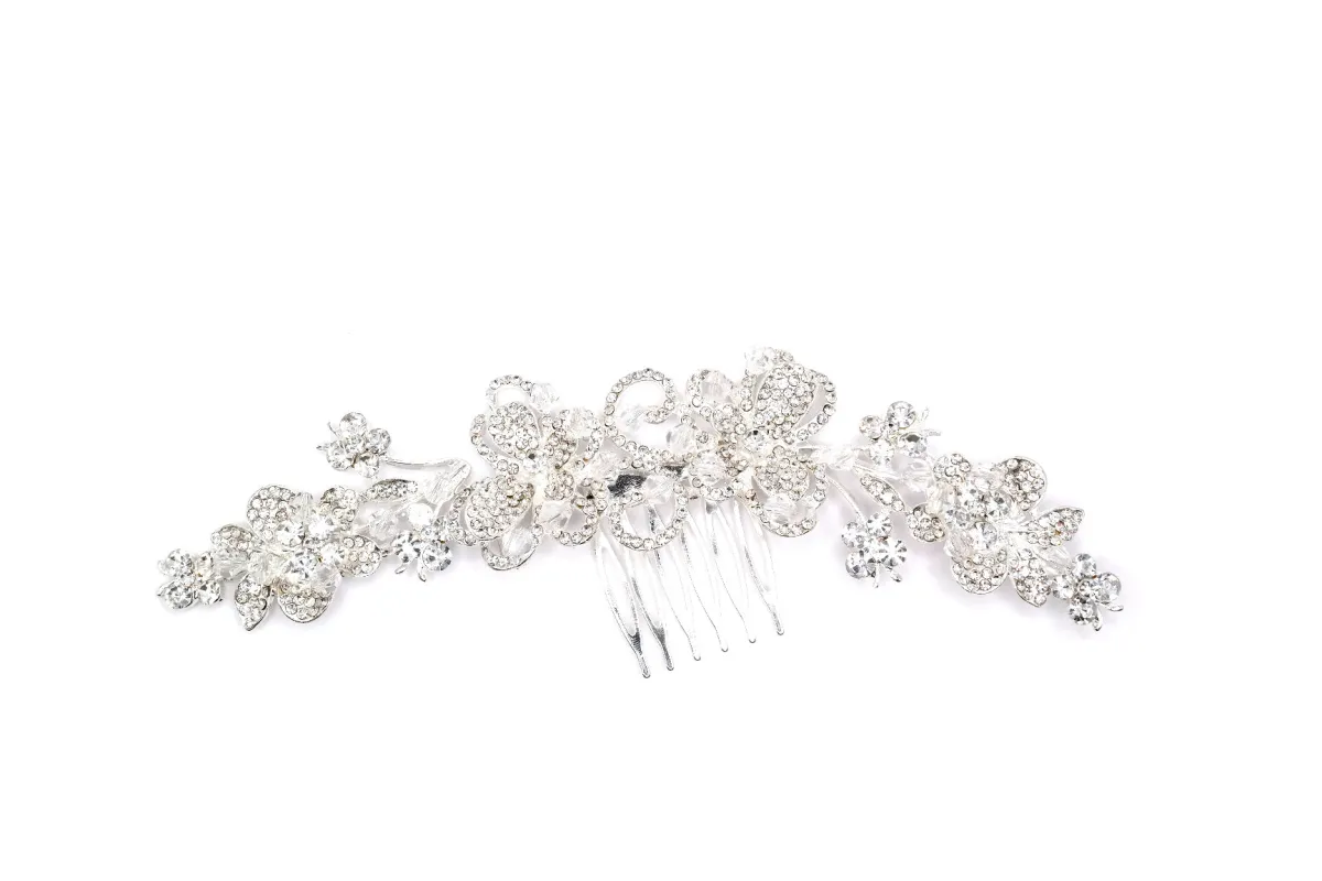 SILVER HAIR COMB FLOWER CLEAR STONES ( 41227 CLSV ) sold by Oh My Jewelry