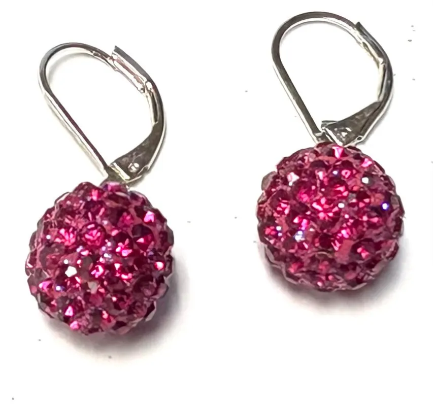 DANGLING SILVER FUCHSIA BALL EARRINGS ( 5009 ) sold by Oh My Jewelry