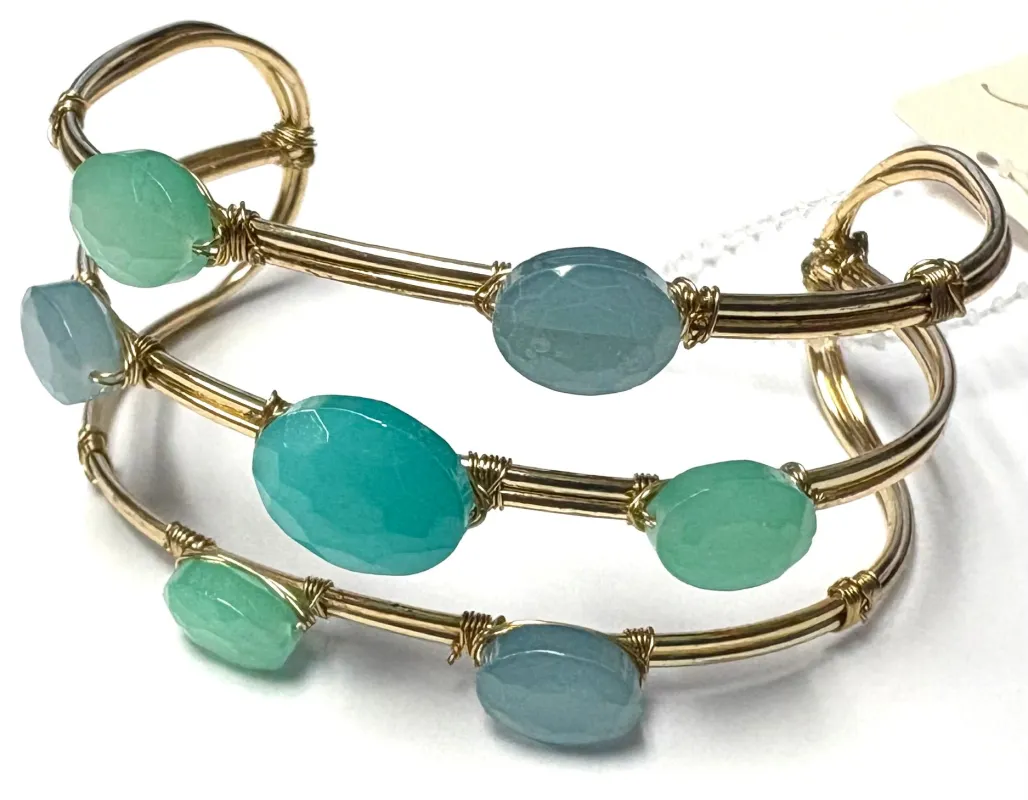 GOLD CUFF BANGLE AQUA ( 0844 GLAQU ) sold by Oh My Jewelry
