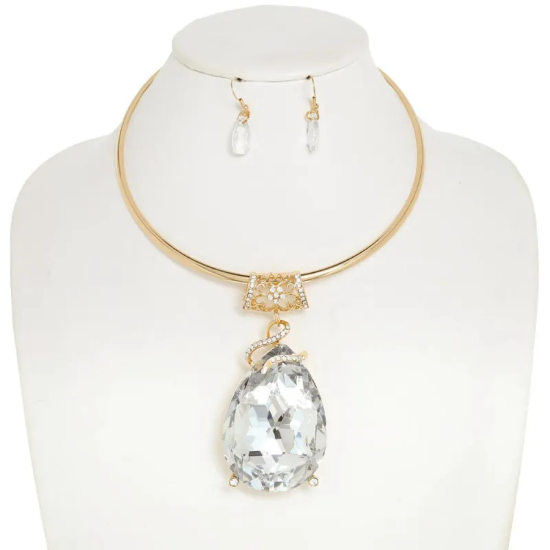 GOLD CHOKER NECKLACE SET CLEAR ( 101 GCL ) made by Oh My Jewelry