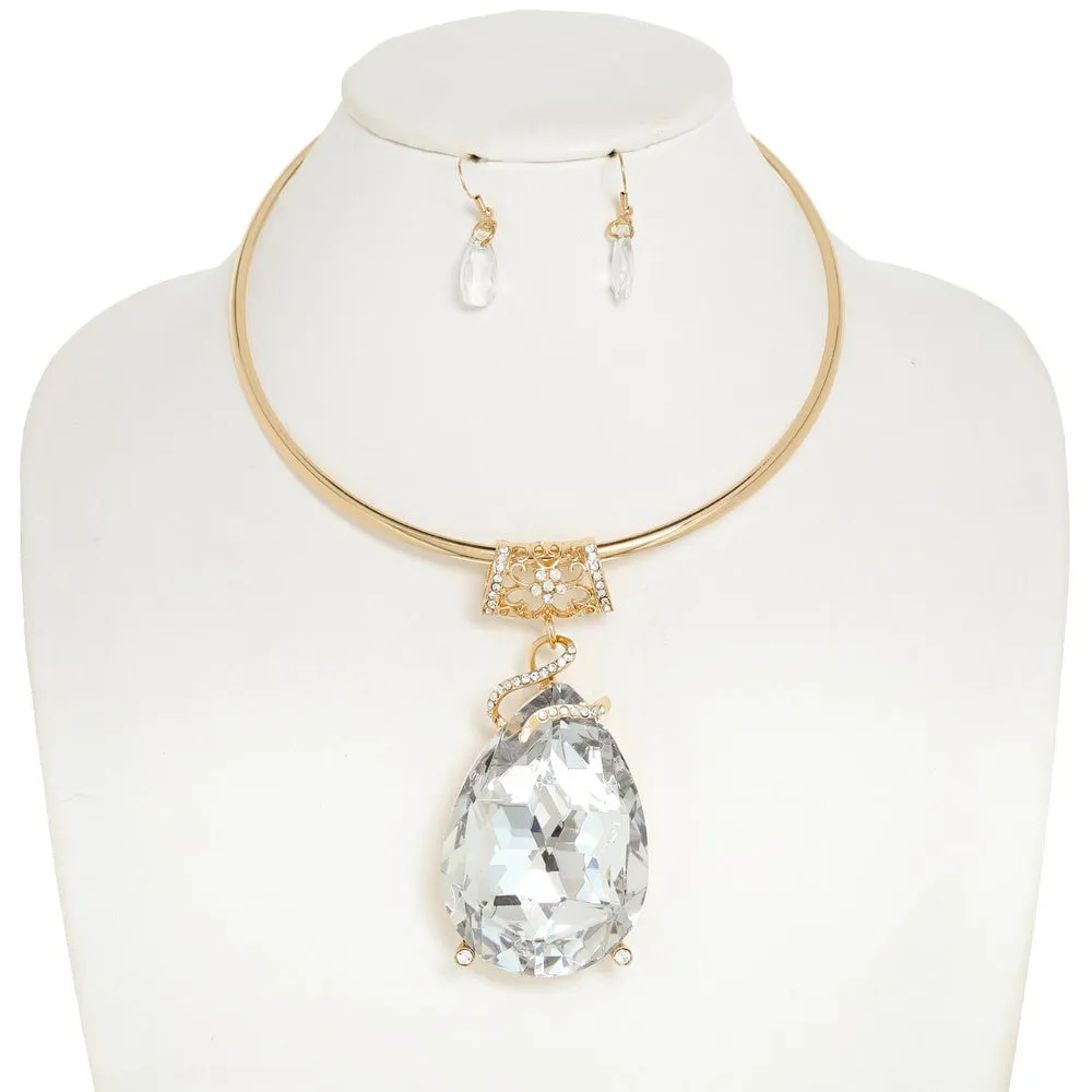 GOLD CHOKER NECKLACE SET CLEAR ( 101 GCL ) sold by Oh My Jewelry
