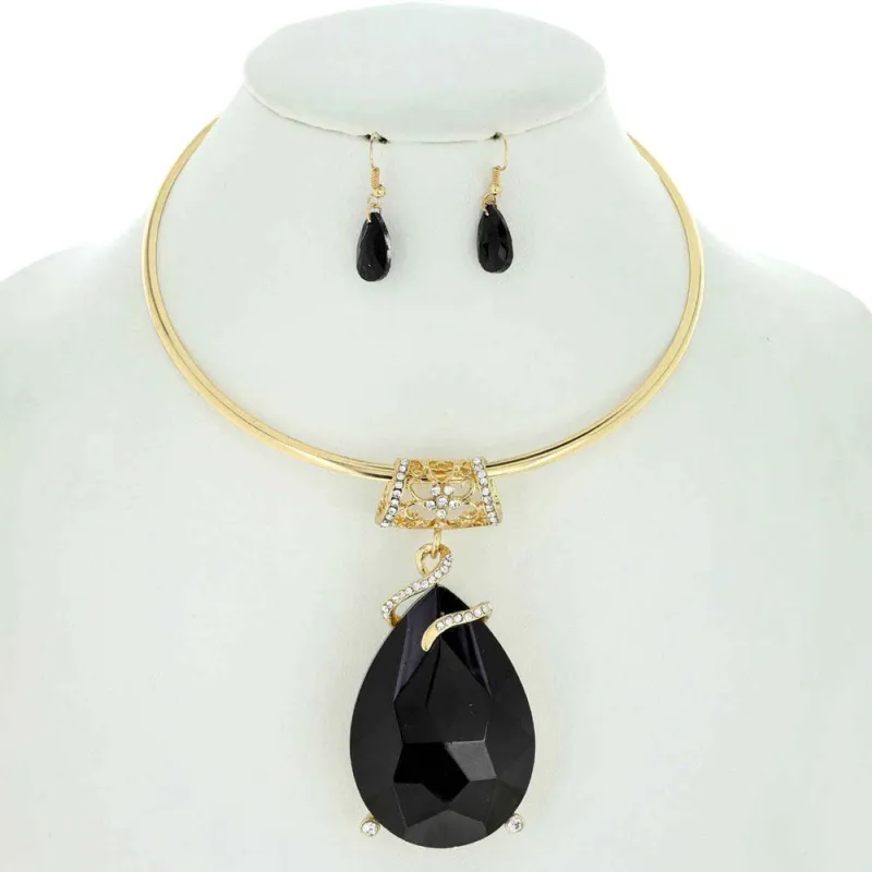 GOLD CHOKER NECKLACE SET BLACK ( 101 GBK ) sold by Oh My Jewelry